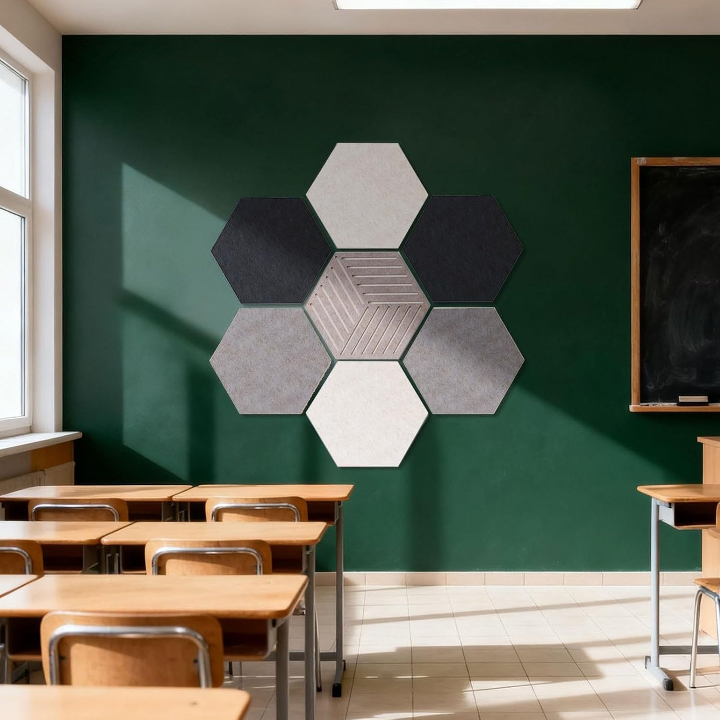 FOCHIER F 10PCS Hexagon Cork Boards for Walls Decor,12"*10.2" Felt Bulletin Board Tiles Sets for Home Office Class Kitchen with 50 Push Pins,Self Adhesive DIY Pin Board for Photos Memos