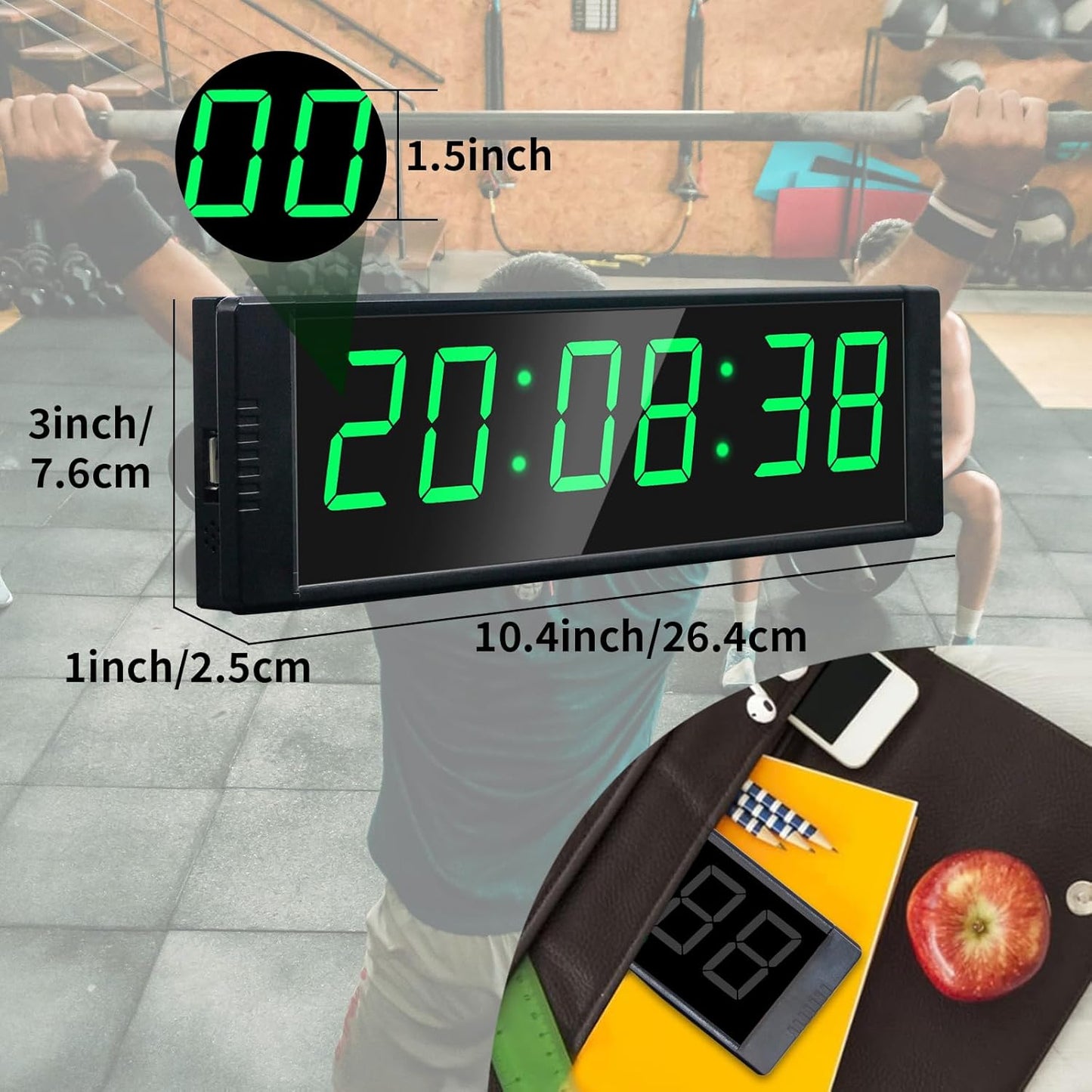 YZ Gym Timer Clock for Home Gym, Fitness Timer with Stopwatch Button, Large Digital Stopwatch Countdown Clock, 12/24H Digital Wall Clock, with Stand