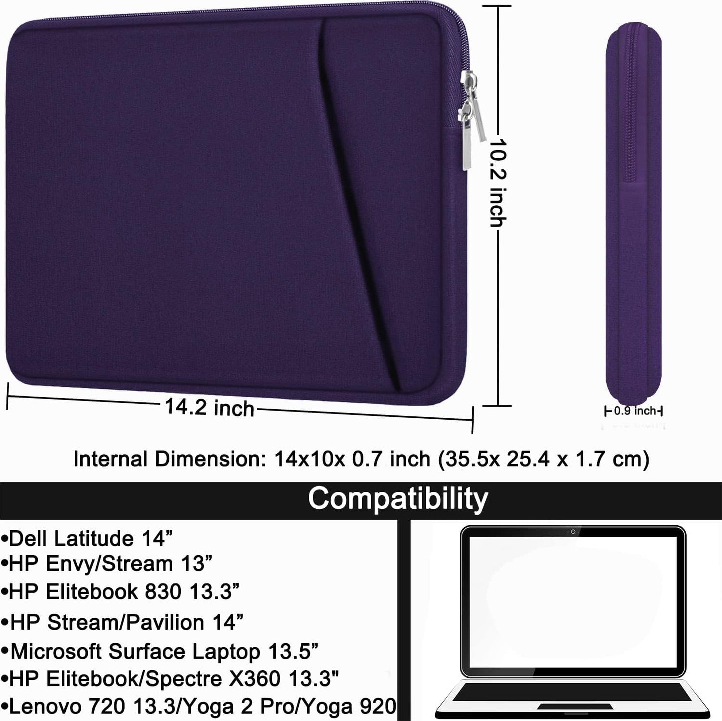 Laptop Sleeve, Durable Briefcase Shockproof Protective Case, Handbags Portable Laptop Bag for 15.6 inch HP Dell Asus Lenovo Notebook Computer with Front Pocket, Black