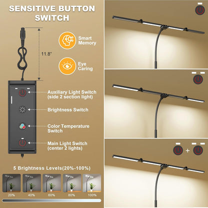 LED Desk Lamps for Home Office,Smart Adjustable Swing Arm Desk Lamp with Clamp,Gooseneck Tall Clip on Desk Light for Sewing,Reading,Drawing,Workbench,Study,Screen,Crafting,Monitor Architect,Computer