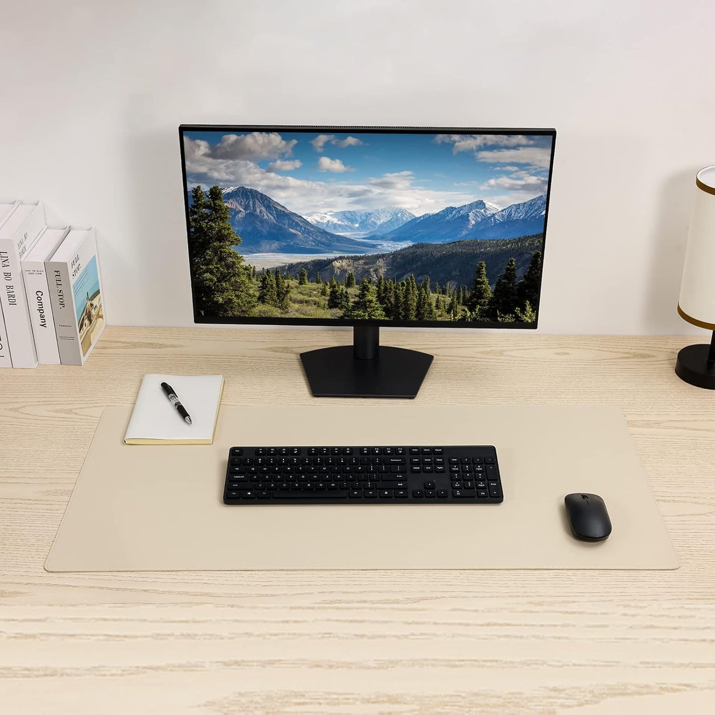 Leather Desk Pad,Wolaile 36x17 inch Large Mouse Pad,Waterproof Non-Slip Writing Desk Blotter,Computer Mat Desktop Protector for Office Home,Black