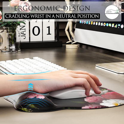 MROCO Ergonomic Mouse Pad with Gel Wrist Rest, Smooth Wrist Support Surface, Non-Slip PU Base for Pain Relief, Comfortable Mousepad for Computer, Laptop, Office & Home, 9.4 x 8.1 in, Black