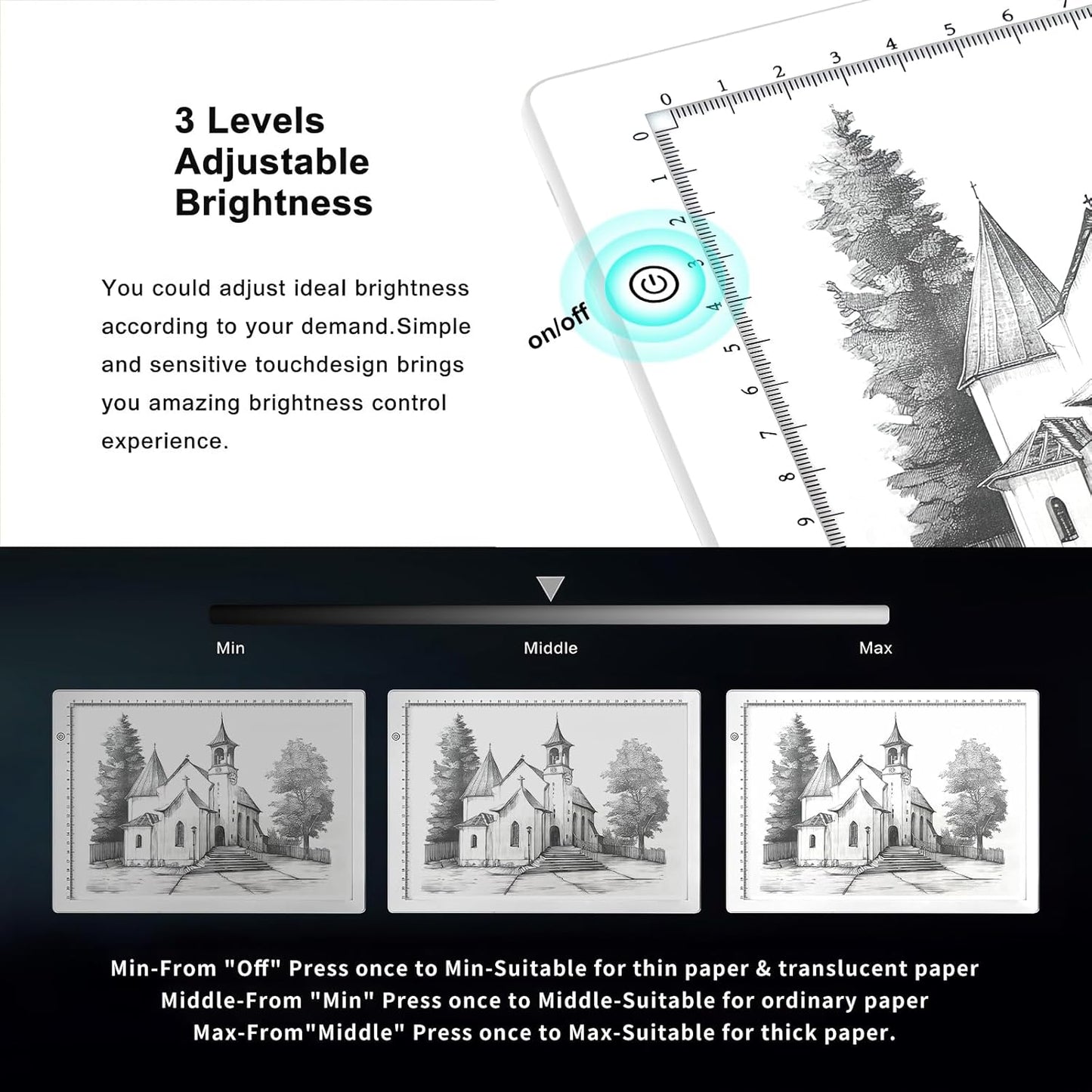 Fiqiuuiid A4 Rechargeable LED Light Pad, Tracing Light Box with 6-Level Dimmable & Light Guide artboard, Diamond Painting Light Board with Stand and Top Clip, Cordless Lightbox with Carrying Case