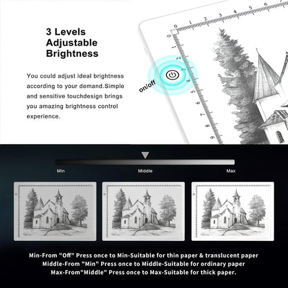 Fiqiuuiid A4 Rechargeable LED Light Pad, Tracing Light Box with 6-Level Dimmable & Light Guide artboard, Diamond Painting Light Board with Stand and Top Clip, Cordless Lightbox with Carrying Case