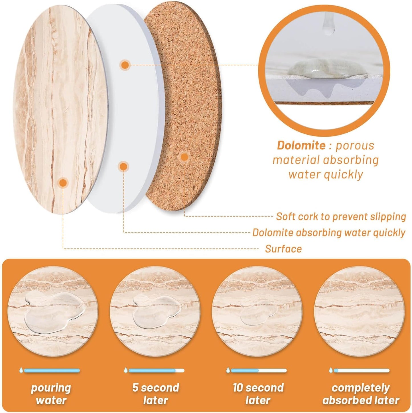 Acejoz Drink Coasters with Holder for Coffee Table, Absorbent Coaster Set of 6, Marble Style Ceramic Coaster for Wooden Table, Suitable for Kinds of Cups, Home Decor, 4 Inches