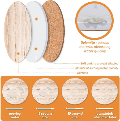 Acejoz Drink Coasters with Holder for Coffee Table, Absorbent Coaster Set of 6, Marble Style Ceramic Coaster for Wooden Table, Suitable for Kinds of Cups, Home Decor, 4 Inches