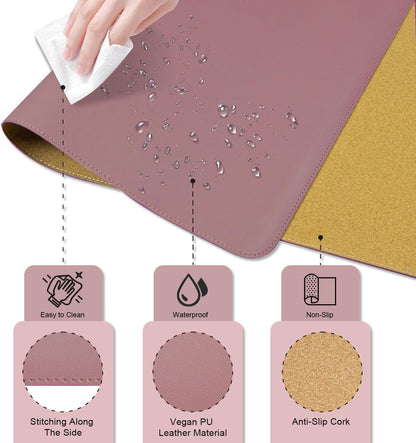 Non Slip Desk Mat, 31.5" x 15.7" PU Leather Desk Pad, Cork Desk Mat for Desktop, Desk Pad for Keyboard and Mouse, Ideal for Office and Home, Black