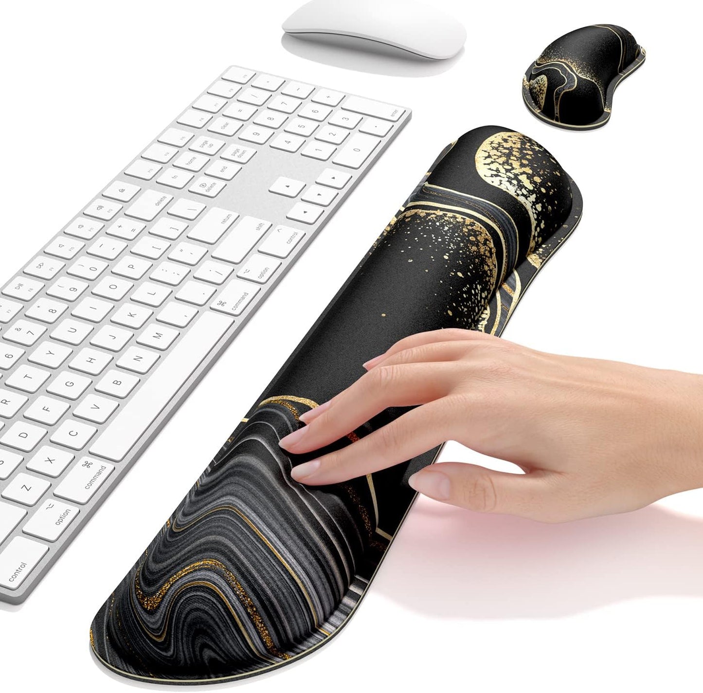 Dapesuom Enlarge Keyboard Wrist Rest, Memory Foam Wrist Cushion for Desk Mat Support, Cute Pain Relief Keyboard Mouse Pad Rests Set with Non-Slip Base for Gaming Laptop Office Computer, Elegant Flower