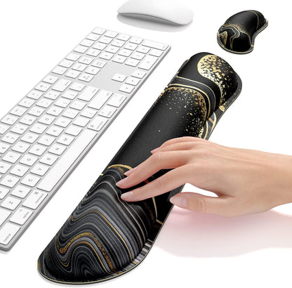Dapesuom Enlarge Keyboard Wrist Rest, Memory Foam Wrist Cushion for Desk Mat Support, Cute Pain Relief Keyboard Mouse Pad Rests Set with Non-Slip Base for Gaming Laptop Office Computer, Elegant Flower