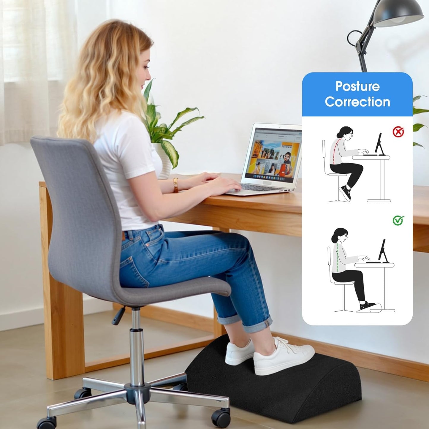Foot Rest for Under Desk at Work - Non-Slip Foot Stool with 3 Adjustable Heights, Ergonomic Under Desk Footrest with Washable Cover for Leg Elevation, Desk, Home, Office, Car (Dark Grey)