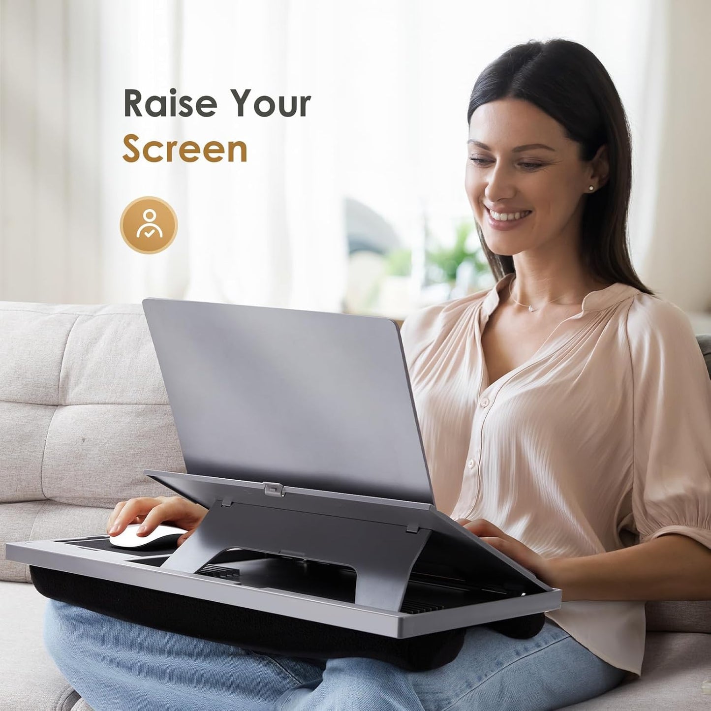Adjustable Lap Desk for Laptop-Fits Laptops up to 15.6 Inch, Bed Desk Tray Table with Cushion, 8 Angles, Mouse Pad & Cellphone Slot, Laptop Desk for Bed, Office,Car or Couch