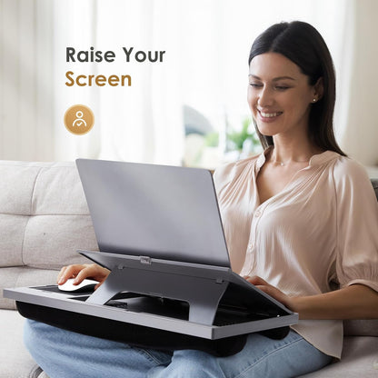 Adjustable Lap Desk for Laptop-Fits Laptops up to 15.6 Inch, Bed Desk Tray Table with Cushion, 8 Angles, Mouse Pad & Cellphone Slot, Laptop Desk for Bed, Office,Car or Couch