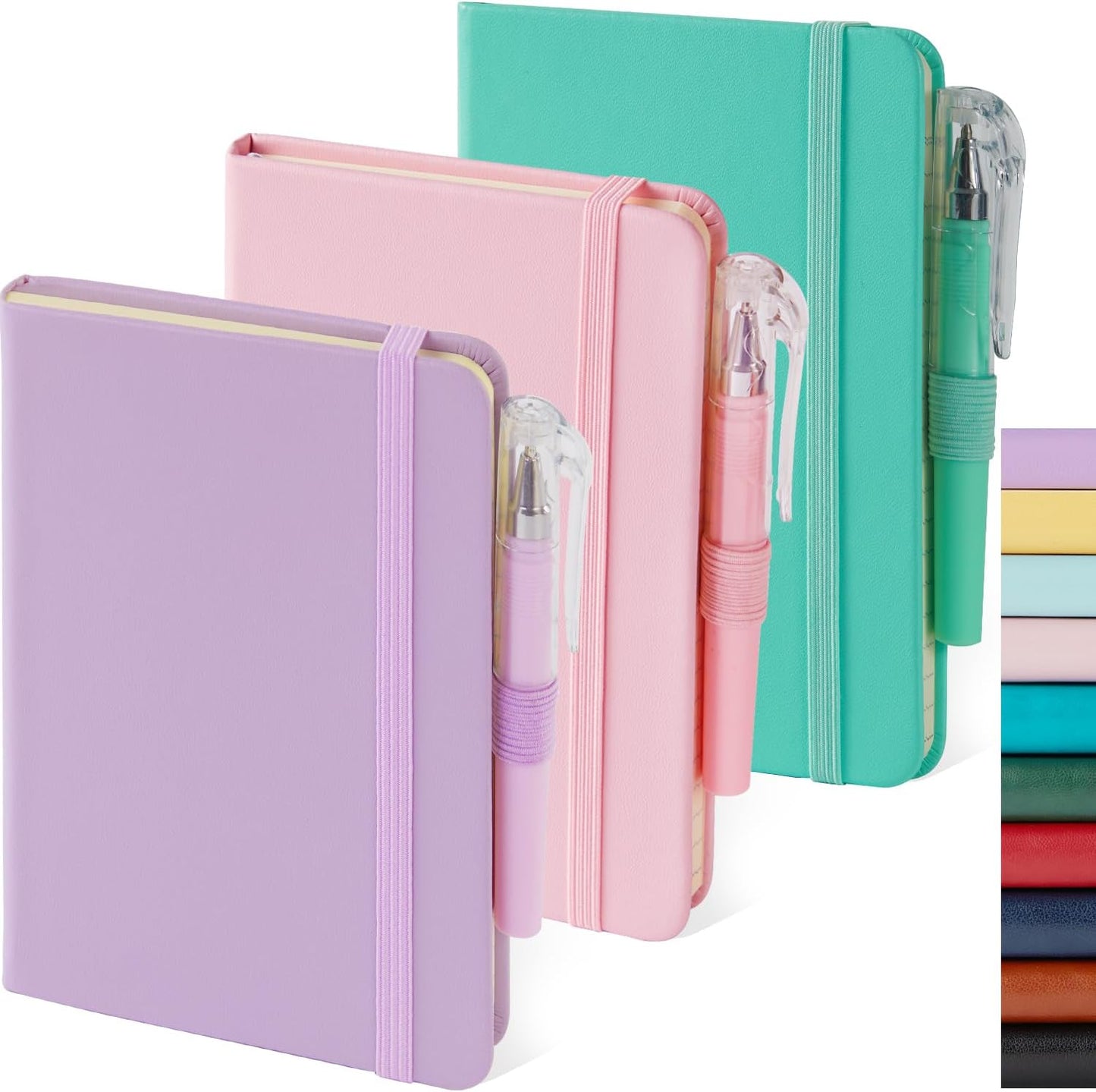 NIRMIRO 3 Pack Pocket Notebook Journals, Small Notepad Notebooks for Note Taking, A6 Mini Note pads with Pen Holder, 408 Lined Pages, 3.7" x 5.7", Black, Brown, Blue