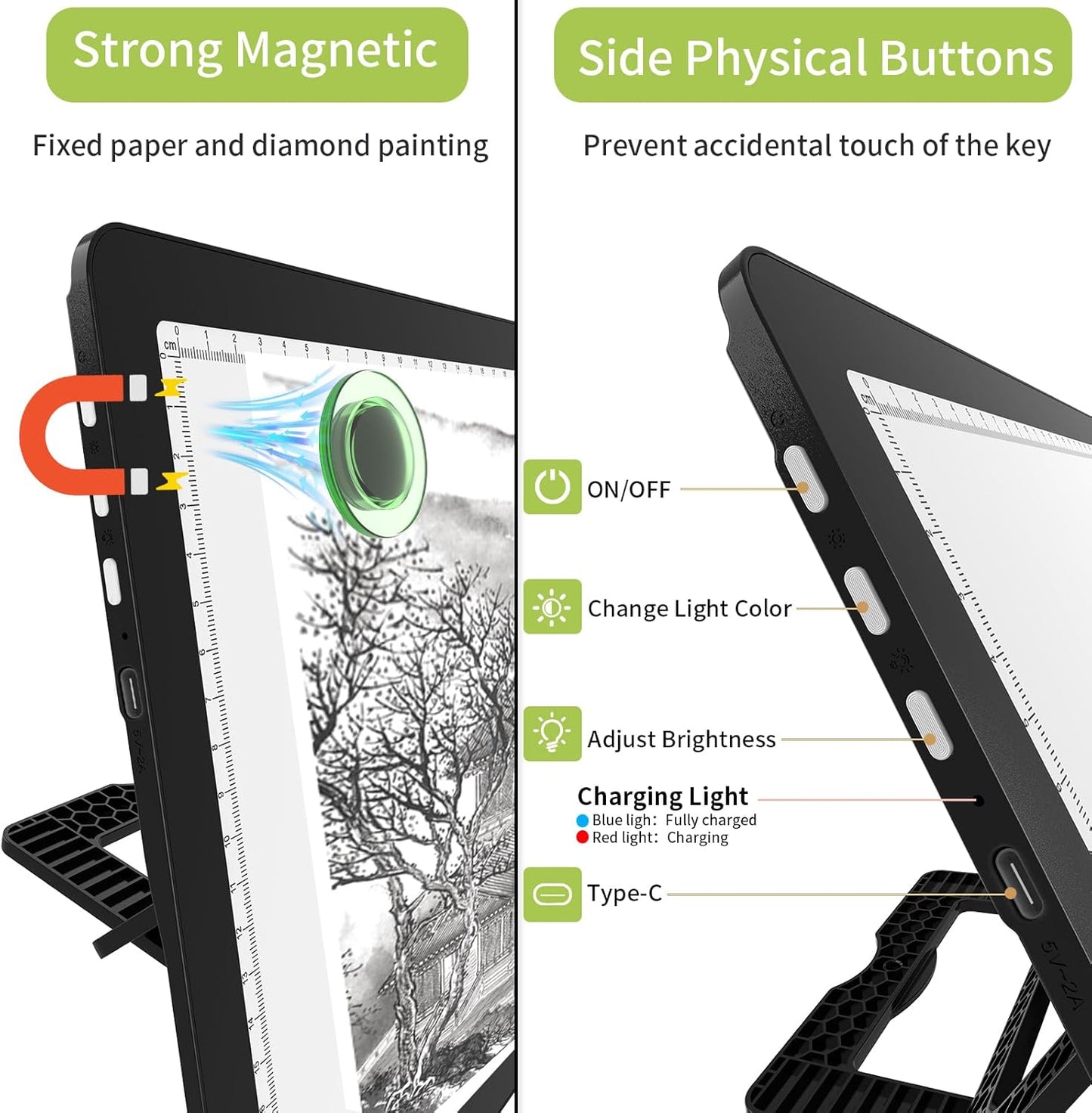 YINGWOND Rechargeable A4 Light Pad with Stand,7100LUX Magnetic Diamond Art Light Board,3 Light Colors,Adjustable Brightness,Portable Wireless Light Box for Tracing,Drawing,Sketching