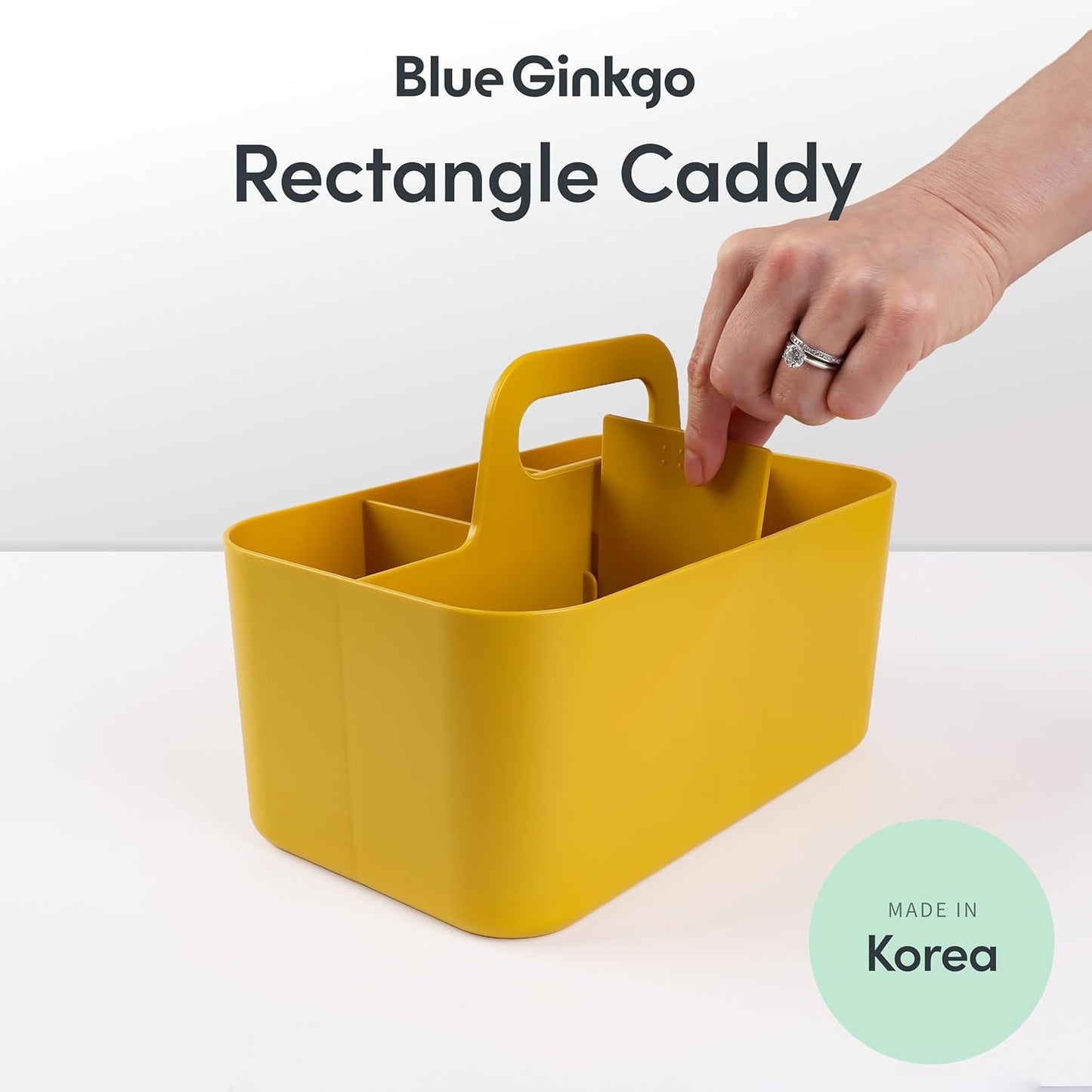 BLUE GINKGO Stackable Organizer Caddy – Korean-Made Portable Tote for Bathroom, Office, Crafts, or School Supplies (Rectangle, White)