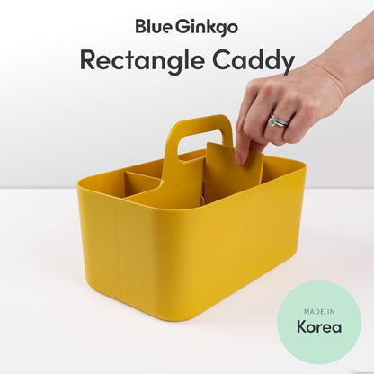 BLUE GINKGO Stackable Organizer Caddy – Korean-Made Portable Tote for Bathroom, Office, Crafts, or School Supplies (Rectangle, White)