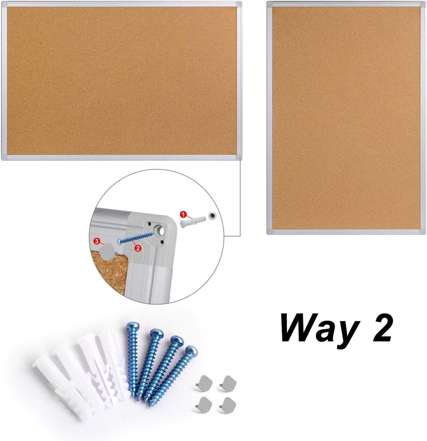 Bulletin Board 36 x 48, Silver Aluminium Framed 4x3 Large Wall Mounted Cork Office Notice Pin Board