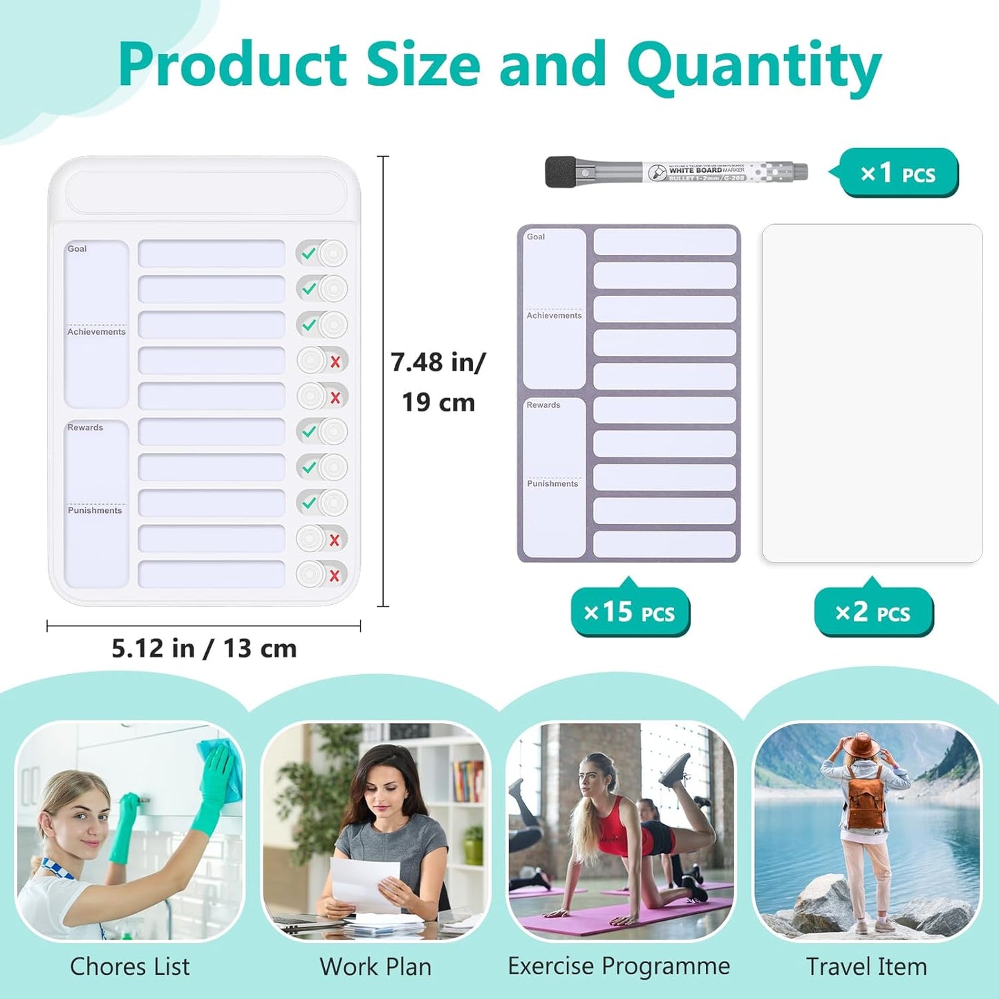 2Pcs Chore Chart for Kids to Do List Checklist Board Detachable Message Slider Schedule Planning Boards with 30Pcs Blank Checklist 4Pcs Cardstock for Habit Tracker or Daily and Weekly Planner