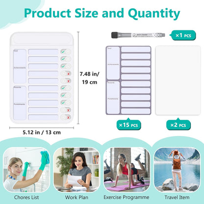 2Pcs Chore Chart for Kids to Do List Checklist Board Detachable Message Slider Schedule Planning Boards with 30Pcs Blank Checklist 4Pcs Cardstock for Habit Tracker or Daily and Weekly Planner