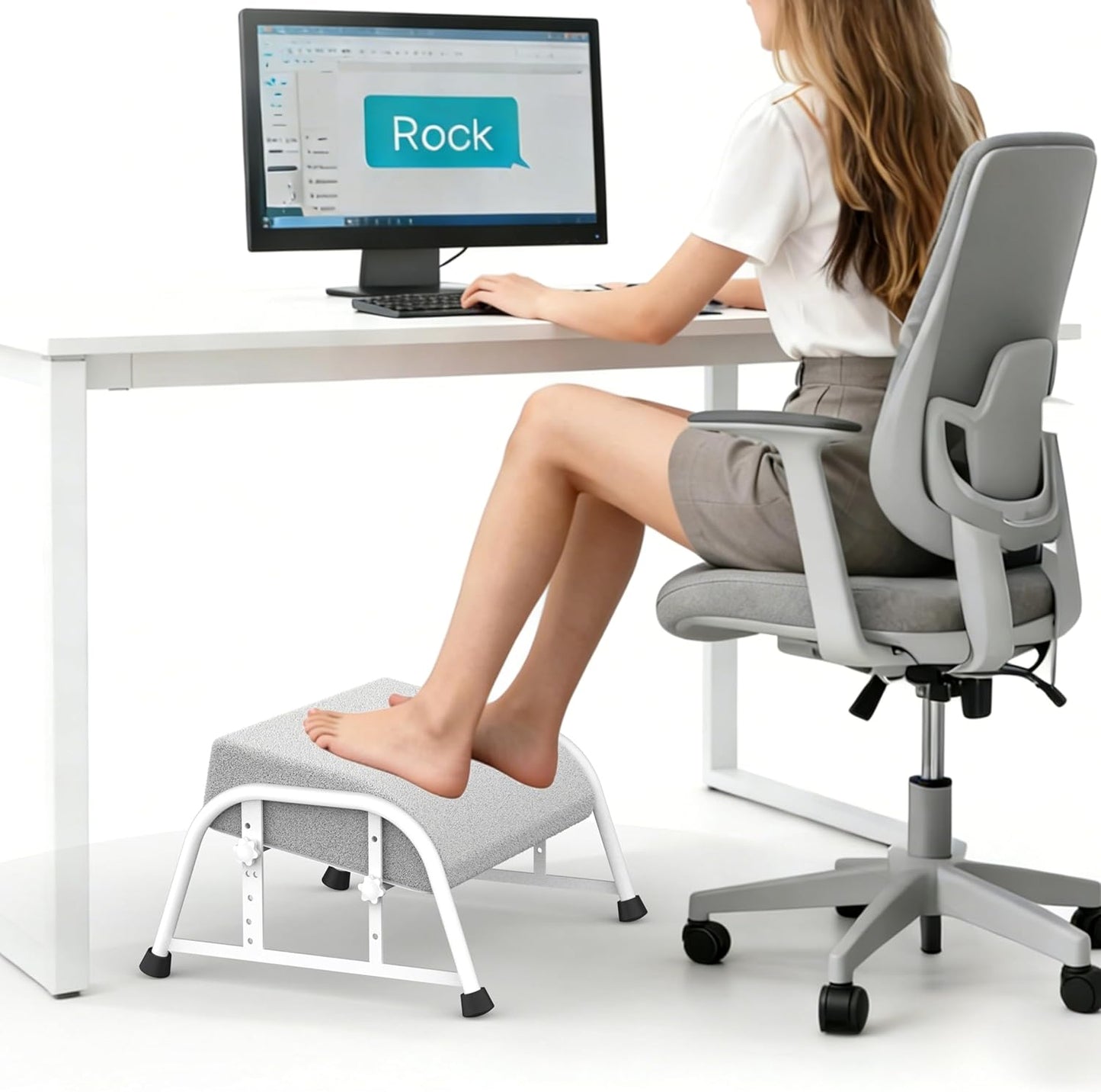 Under Desk Footrest with Memory Foam,Adjustable 10-Level Ergonomic Foot Rest for Office & Gaming Desk for Leg Rest,Reinforced Metal Frame,Non-Slip Base Extra Large（Black No Baseplate