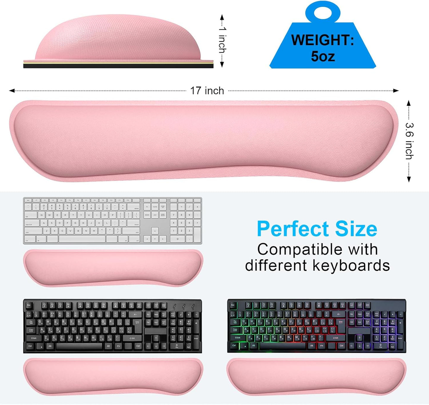 Dapesuom Enlarge Keyboard Wrist Rest, Memory Foam Keyboard Wrist Cushion for Computer Desk Mats Support, Pain Relief Ergonomic Mouse Pad Rests with Non-Slip Base for Gaming, Laptop, Radiant Orchid
