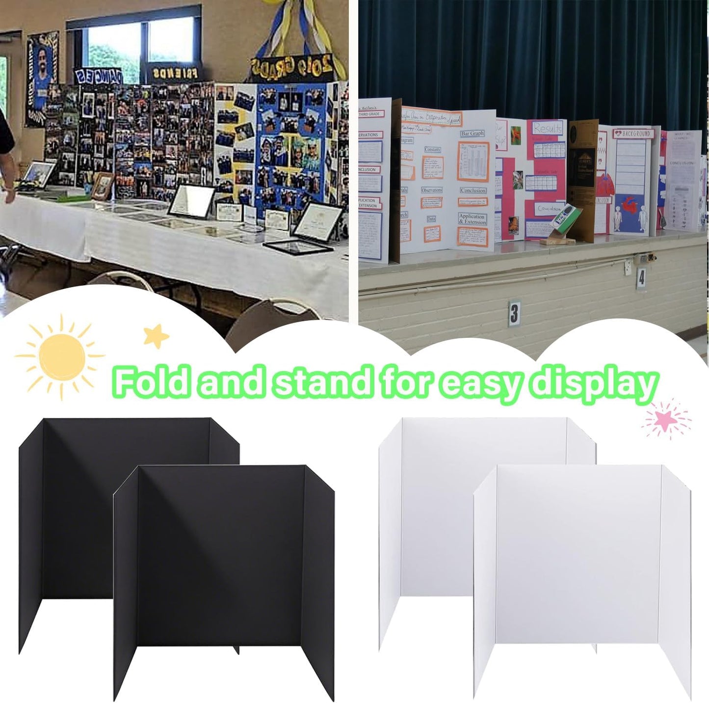 LonlyEagle Trifold Poster Board, 24" x 16", 3-Pack, White Corrugated Project Boards for Science Fairs, School Projects, Event Displays