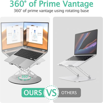 Laptop Stand for Desk Adjustable Computer Stand with 360 Rotating Base Ergonomic Laptop Riser Mount for Desk Foldable Protable Computer Desk Fits with MacBook Pro Air, Rectangle