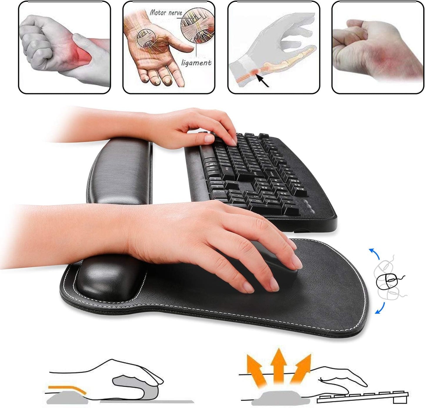 RICHEN Keyboard Wrist Rest Pad and Mouse Wrist Rest Support Mouse Pad Set,Sturdy & Comfortable & Lightweight for Easy Typing & Pain Relief-Ergonomic Support (Brown)