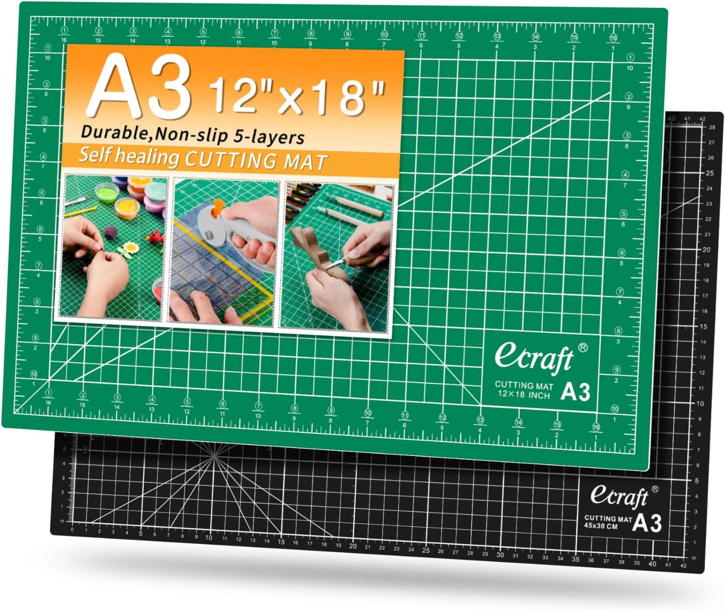 Ecraft Large Self Healing Cutting Mat: 24" x 36" Double Sided 5-Ply Hobby Mat, A1 Rotary Cutting Sewing Mat for Crafts, Fabric,Sewing,Quilting,Scrapbooking,Projects,Grey/Black