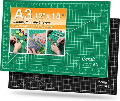 Ecraft Large Self Healing Cutting Mat: 24" x 36" Double Sided 5-Ply Hobby Mat, A1 Rotary Cutting Sewing Mat for Crafts, Fabric,Sewing,Quilting,Scrapbooking,Projects,Grey/Black