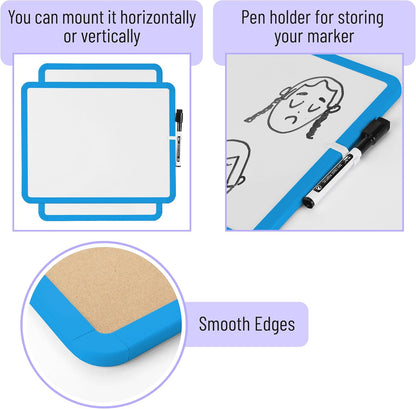 Mr. Pen- Dry Erase Board, 14” x 11” with a Black Dry Erase Marker, White Frame, Small Mini White Board for Students, Fridge, Wall, Locker, Includes Double Sided Tapes