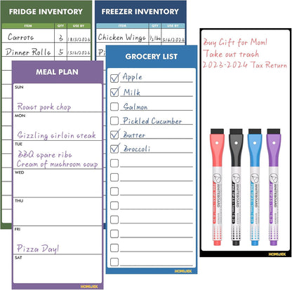 HOMiDEK Dry Erase Whiteboard for Fridge - Magnetic White Board for Refrigerator - 2 Sheets of Weekly Calenders, Monthly Habit Tracker, Memo Pad, to Do List and 4 Markers - 4" x 10"