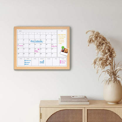 3-in-1 Dry Erase Calendar for Wall, 17x13 inches Magnetic Surface Monthly & Weekly Planner Whiteboard, Dry Erase Board with Black Wood Frame, Hanging White Board Calendar(YL+ZL-BK,4333)
