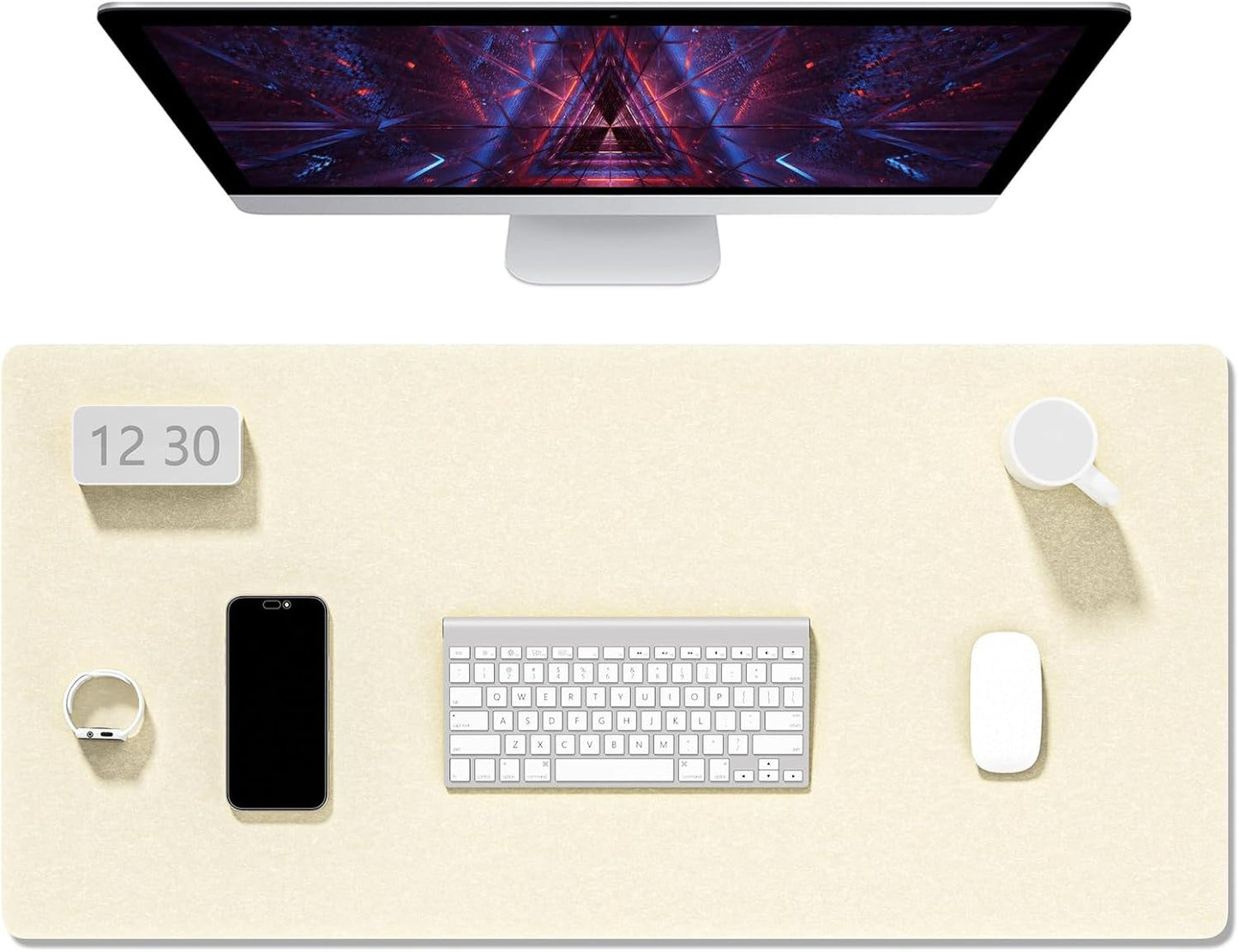 Auhoahsil Felt Desk Mat, Minimalist Large Mouse Pad XXL 35.5 x 15.7 in, Desk Matt for Desktop, Keyboard, Laptop, Computer, Office, Work from Home, Gaming, White