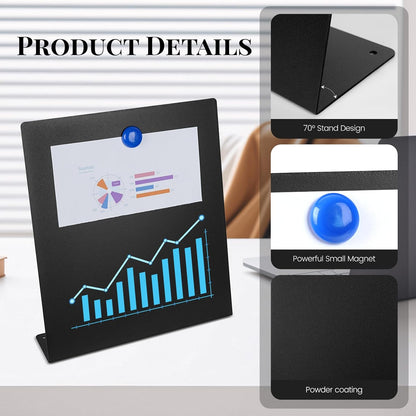2 Pack Magnet Board,Black Magnetic Board,Metal Magnetic Bulletin Board,Magnet Display Stand for Home, School, Kitchen, Office