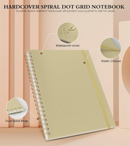 Dotted Notebook, Spiral Notebook Journal 8.5” x 11”, A4 Large Dot Grid Notebooks for Women Men, 100 GSM Dotted Paper, Plastic Hardcover Spiral Bullet Journals for Work School Sketching, Green