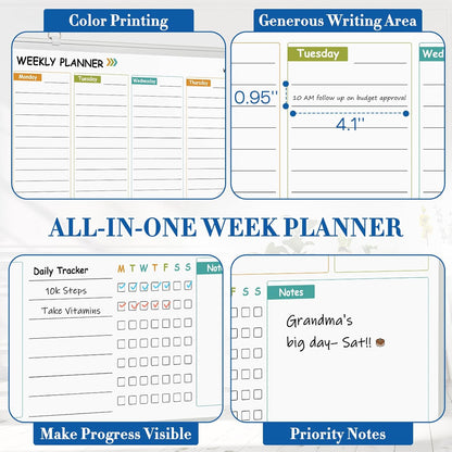 WALGLASS Weekly Dry Erase Calendar Whiteboard for Wall, 24" x 18" Double-Sided Weekly Planner White Board with Notes, Daily Tracker, Aluminum Framed Hanging & Wall Mount for Home, Office, School