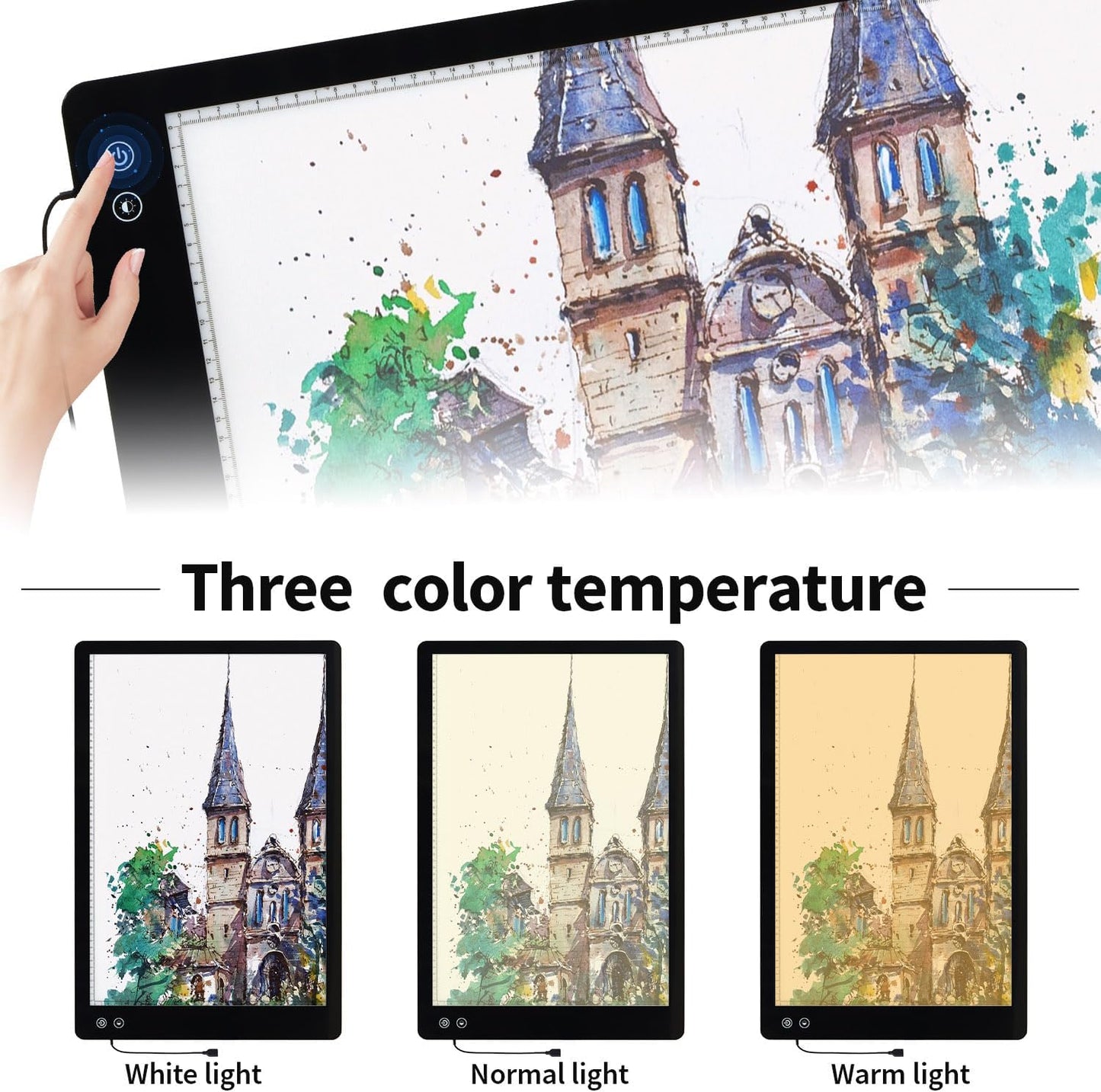 Rechargeable A4 Light Box with Padded Case,led Light pad with Built-in Stand & Clip,6 Levels of Brightness lightbox for tracing,Diamond Painting.Light Table for Artists,Drawing,Sketching,Animation