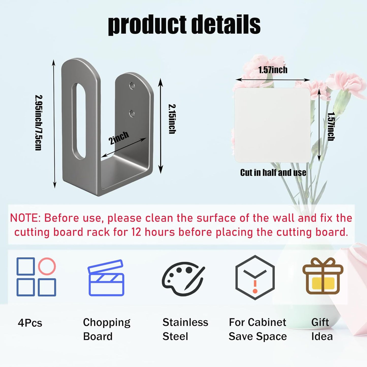 Aogigigio Cutting Board Holder - 4 Pcs Under Cabinet Cutting Board Holder Pot Lids Rack Storage Stainless Steel Under Shelf Counter Chopping Board(Grey)