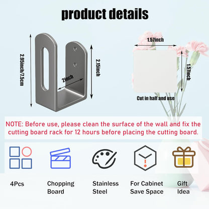Aogigigio Cutting Board Holder - 4 Pcs Under Cabinet Cutting Board Holder Pot Lids Rack Storage Stainless Steel Under Shelf Counter Chopping Board(Grey)