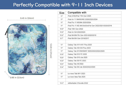 Dadanism 9-11" Tablet Sleeve Bag Carrying Case for iPad (A16) 11th Gen 11", iPad 10th Gen 10.9" Air 5/4, iPad Air M4/Pro 11", iPad 9/8/7th, Galaxy Tab A11+ Plus 11", Remarkable 2 10.3", Black