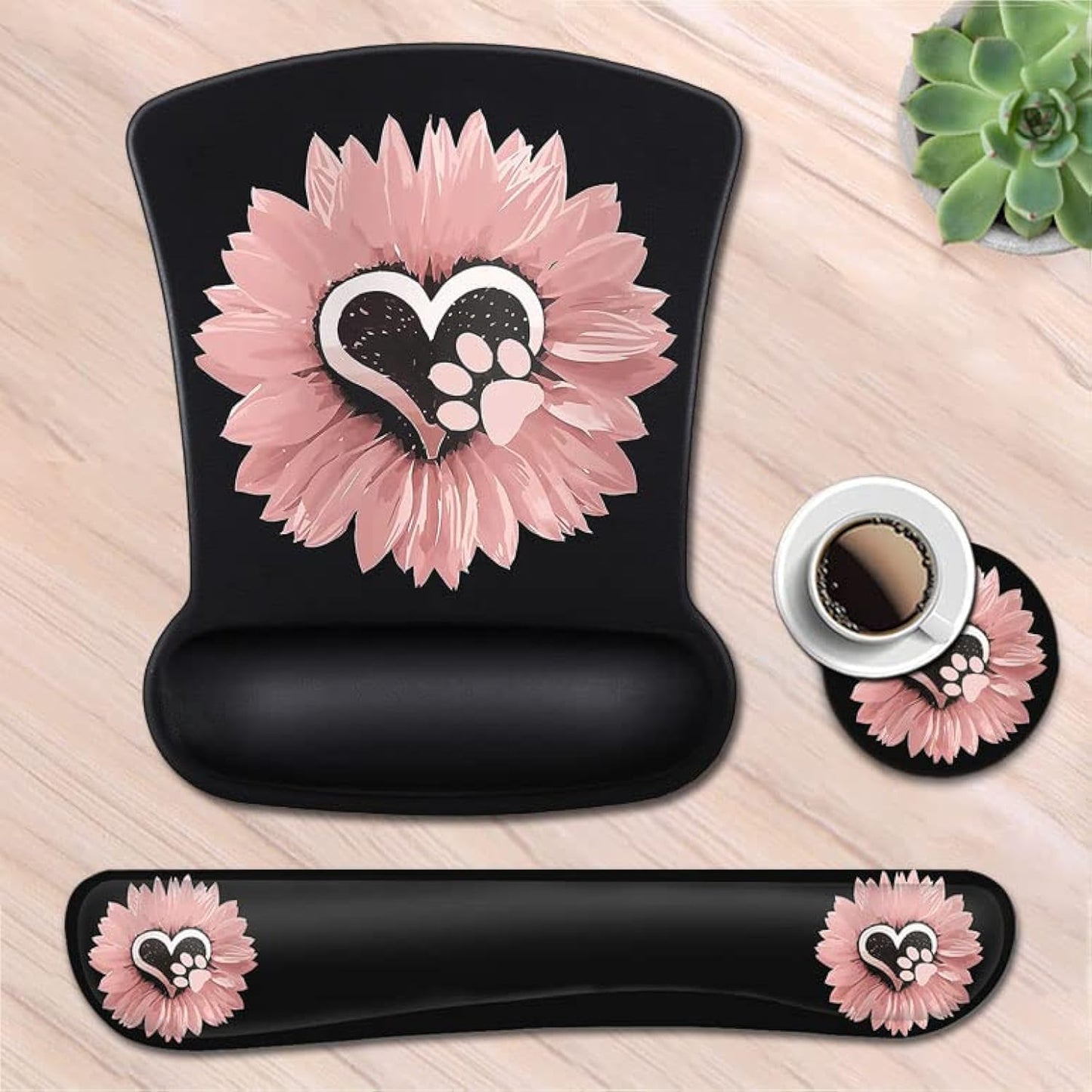 Mouse Pad with Wrist Support, Ergonomic Gel Mouse Pad Beautiful Flowers,Non-Slip Durable, Memory Foam Keyboard Wrist Rest, Suitable for Office Typing Games, Pink Hyacinths on Wood Panel