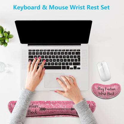 Dapesuom Enlarge Keyboard Wrist Rest, Memory Foam Wrist Cushion for Desk Mat Support, Cute Pain Relief Keyboard Mouse Pad Rests Set with Non-Slip Base for Gaming Laptop Office Computer, Elegant Flower