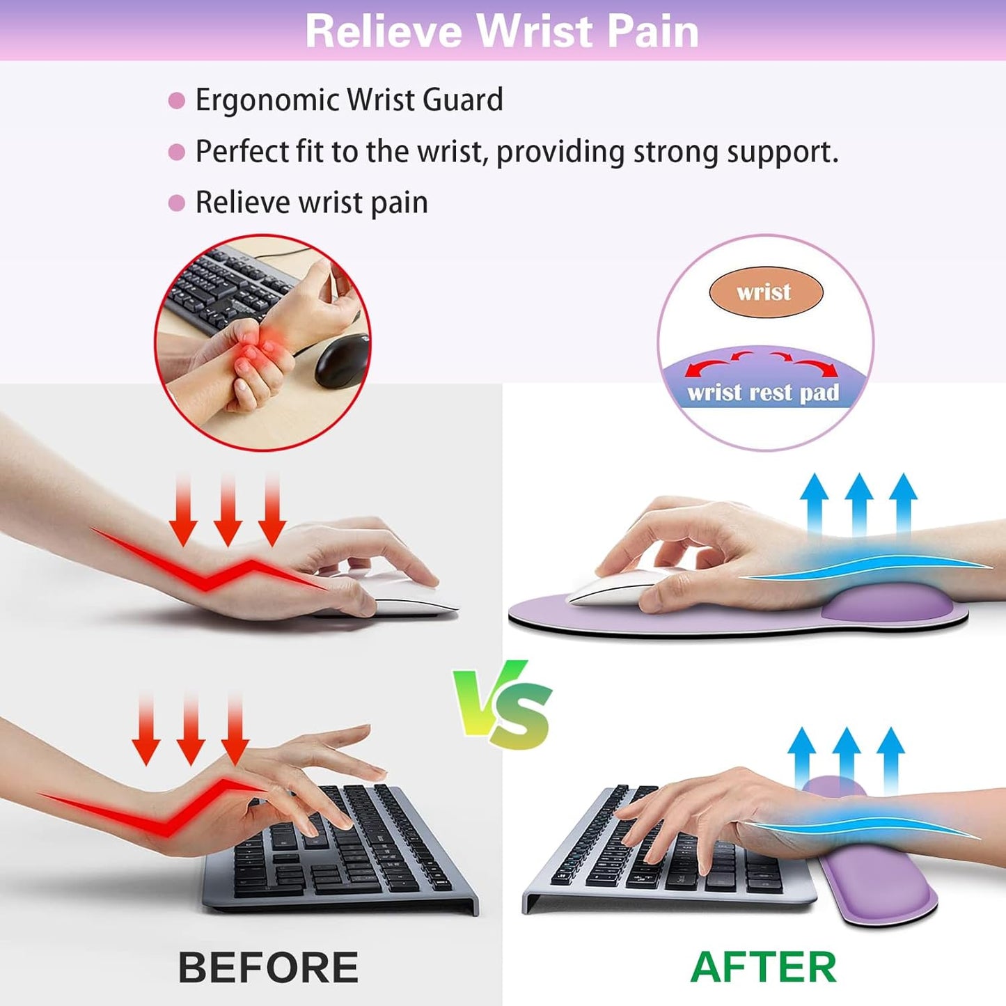 Ergonomic Keyboard Wrist Rest, Mouse Pad with Wrist Rest Anime, Cat Gaming Mousepad with Wrist Support, Memory Foam Wrist Rest Set for Computer Keyboard, Funny Cute Office Desk Accessories