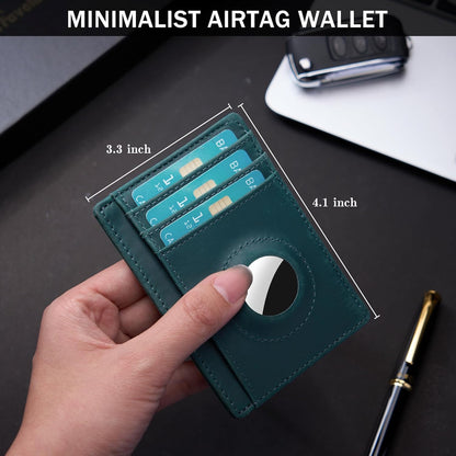 Wallet with Airtag Holder Genuine Leather Wallets Slim Minimalist Card Holder RFID Blocking Card Wallet Compatible with AirTag