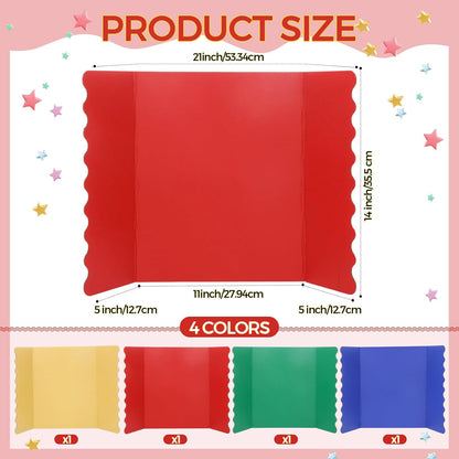 Mooliwe 4 Pack 24" X 16" Trifold Poster Board, Medium Tri Fold Boards Foldable Corrugated Presentation Display Scalloped Borders for Science Fair Events, School Projects, Exhibitions (Macaron)