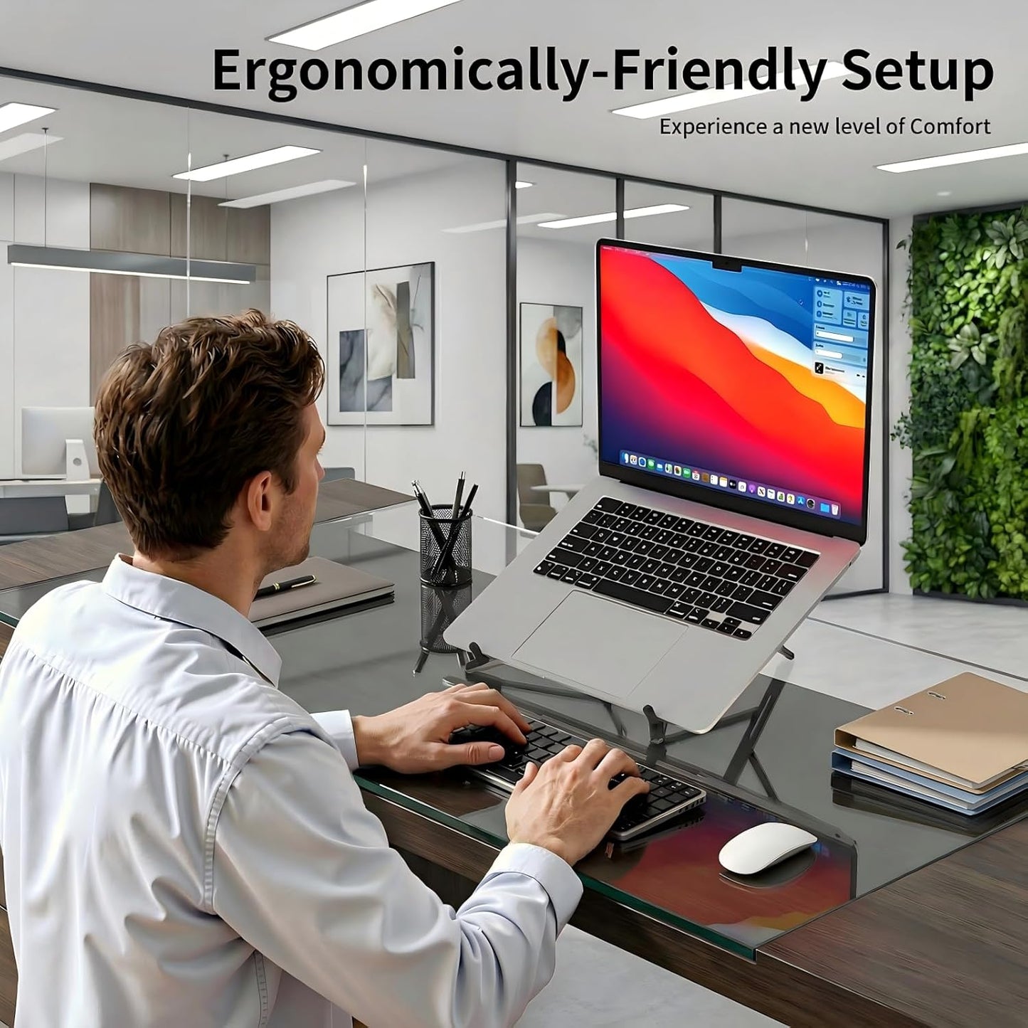 Portable Laptop Stand for Desk, 3-in-1 Adjustable Holder for MacBook, 8-Level Height & Angle, Aluminum Alloy Desktop Stand, Compatible with 4-13” iPhone, 10-16” Laptops & Tablets(Gray)