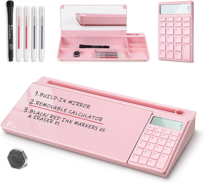 TOWON Small Compact Glass Desktop Whiteboard with Storage – 12 x 7 in Dry Erase Board for Desk, Home Office, School | Includes 5 Markers, Eraser & Holder | Space-Saving Organizer, Aesthetic Rose Gold