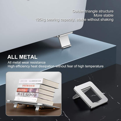 OATSBASF Mini Laptop Stand, Retractable Computer Stand, Portable Notebook Holder, Foldable Invisible Design Cooling Office Universal Non Slip, for MacBook Pro Air iPad Pro Air Surface Tablets (Silver)