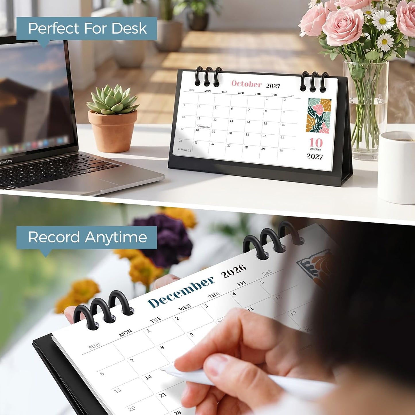 KONVINIT Small Desk Calendar 2026-2027, 6.3" x 3.1", 2026 Desk Calendar - Runs From January 2026 Until December 2027, 24 Months Mini Desktop Calendar for School, Home and Office Supplies